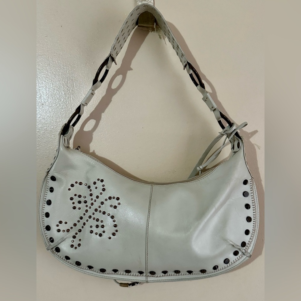 Vintage Studded White Leather Pedro Rogado Made In Spain Hobo Handbag